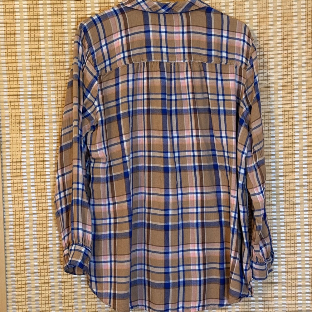 Style & Co Women 2X Brown Blue Plaid Button Down Rayon Shirt Long Sleeve Top - Picture 3 of 8